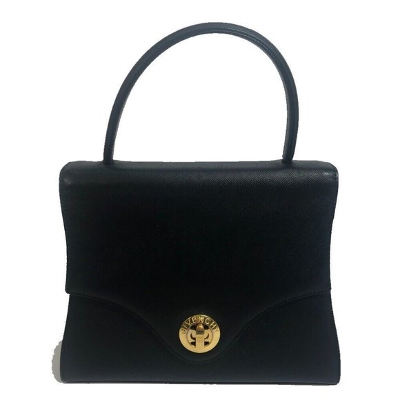AUTHENTIC GIVENCHY Shoulder Bag vintage Hand Bag Leather Black/GoldHardware - Picture 1 of 12